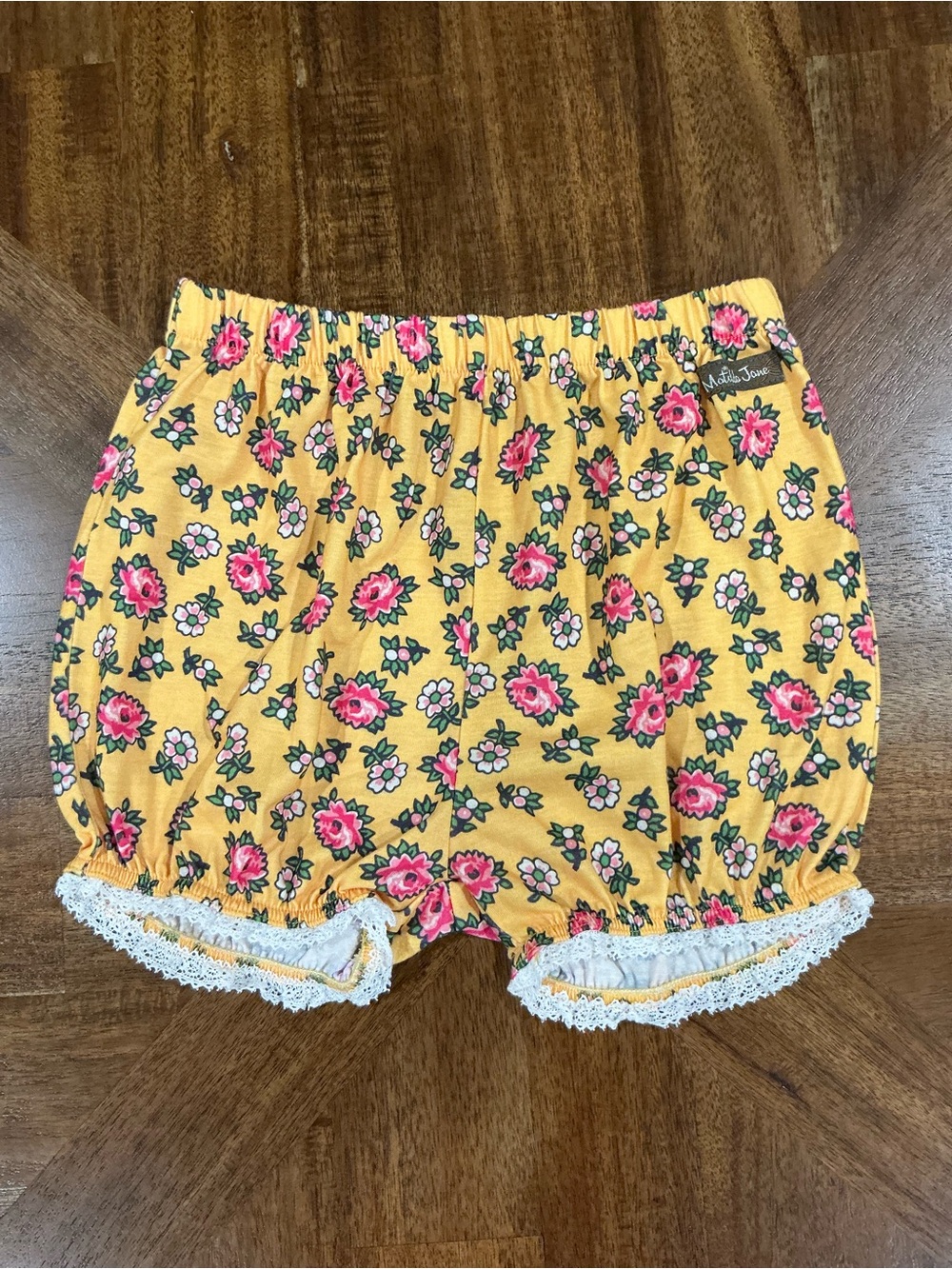 Matilda Jane Size 4 Yellow Floral Pajama Bloomers with Lace Trim